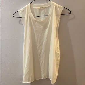 white sleeveless shirt